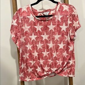 Christopher & Banks Red Graphic T-Shirt with Tie Front